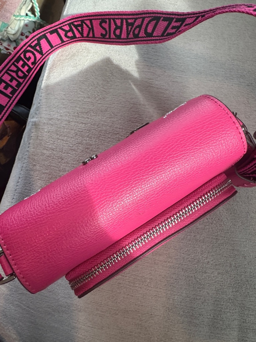 Karl Lagerfeld Hot Pink Crossbody Bag with Logo Strap - Picture 9 of 12
